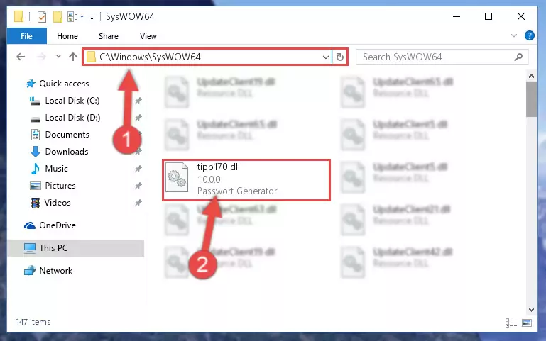 Pasting the Tipp170.dll file into the Windows/sysWOW64 folder