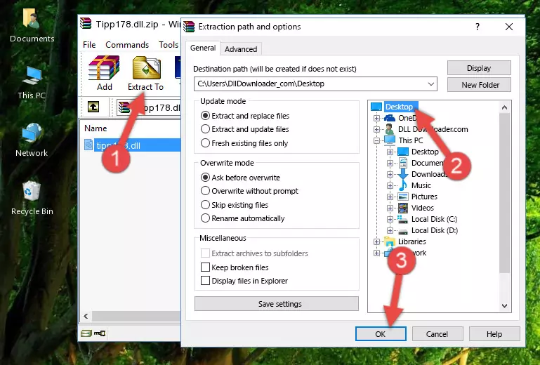 Copying the Tipp178.dll file into the Windows/System32 folder