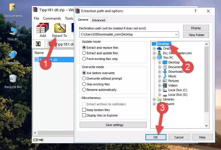 Pasting the Tipp181.dll file into the Windows/System32 folder
