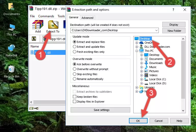 Pasting the Tipp191.dll file into the Windows/System32 folder