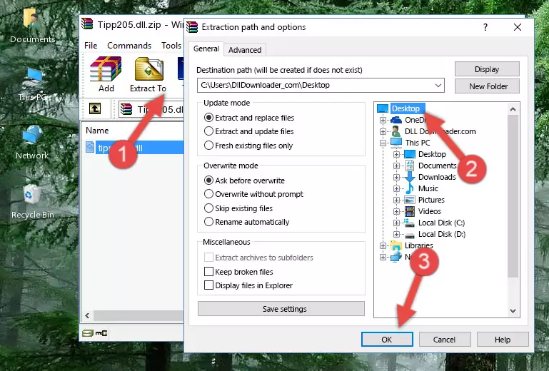 Pasting the Tipp205.dll file into the Windows/System32 folder