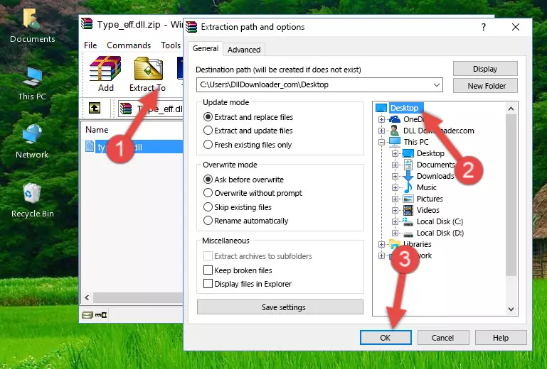Pasting the Type_eff.dll file into the Windows/System32 folder