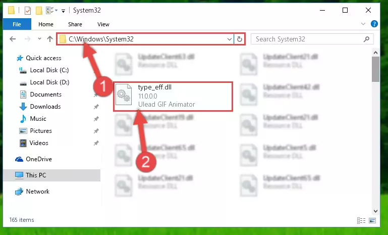 Pasting the Type_eff.dll file into the Windows/sysWOW64 folder