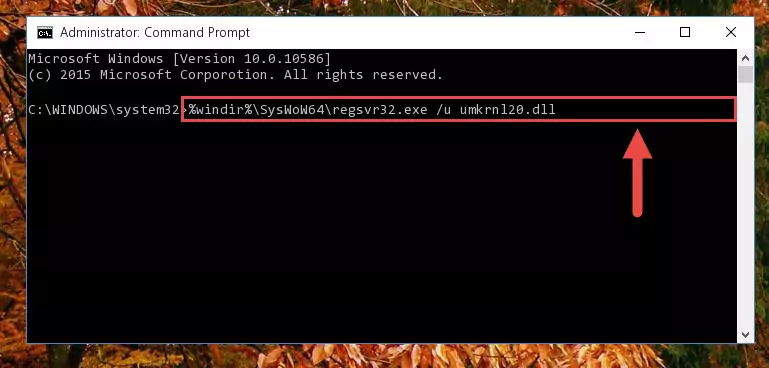 Creating a new registry for the Umkrnl20.dll file in the Windows Registry Editor