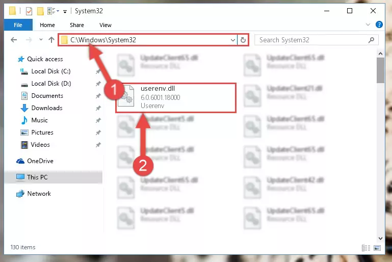 Pasting the Userenv.dll library into the Windows/System32 directory