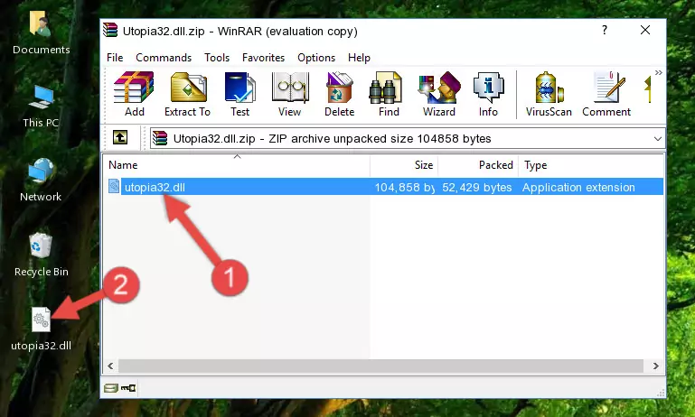 Copying the Utopia32.dll file into the file folder of the software.