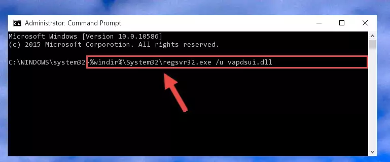 Reregistering the Vapdsui.dll library in the system