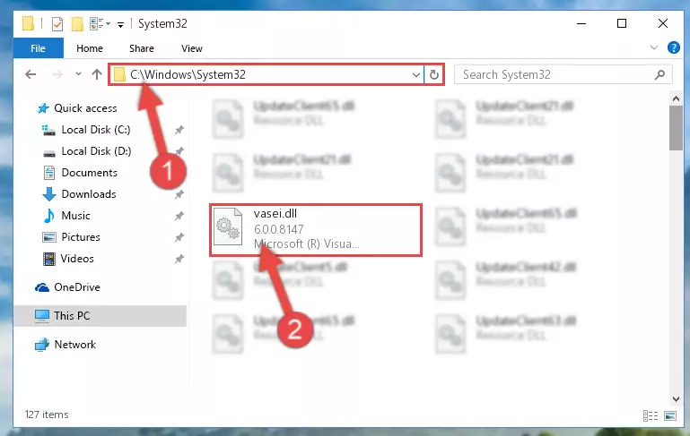 Pasting the Vasei.dll file into the Windows/sysWOW64 folder