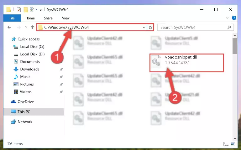 Pasting the Vbadosnippet.dll file into the Windows/sysWOW64 folder