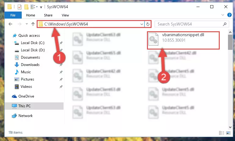 Pasting the Vbanimationsnippet.dll file into the Windows/sysWOW64 folder