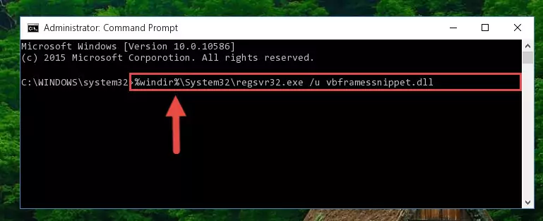 Reregistering the Vbframessnippet.dll file in the system