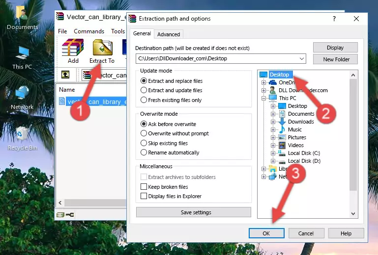 Pasting the Vector_can_library_exports.dll library into the Windows/System32 directory