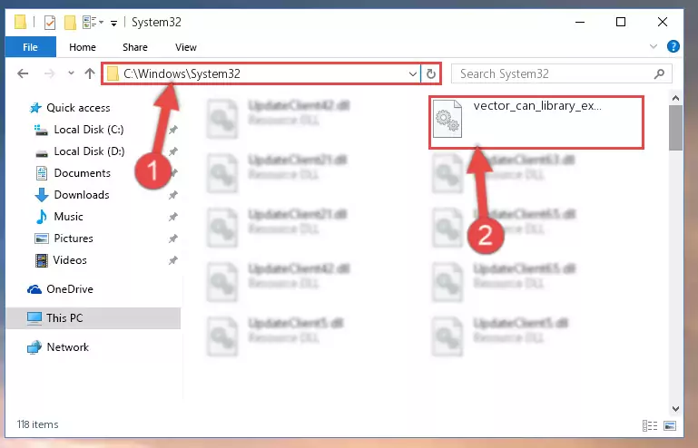 Pasting the Vector_can_library_exports.dll library into the Windows/sysWOW64 directory