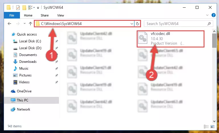 Pasting the Vfcodec.dll file into the Windows/sysWOW64 folder