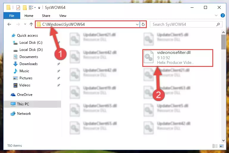 Extracting the Videonoisefilter.dll library to the desktop