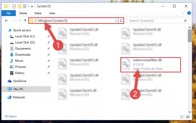 Copying the Videonoisefilter.dll library to the Windows/sysWOW64 directory