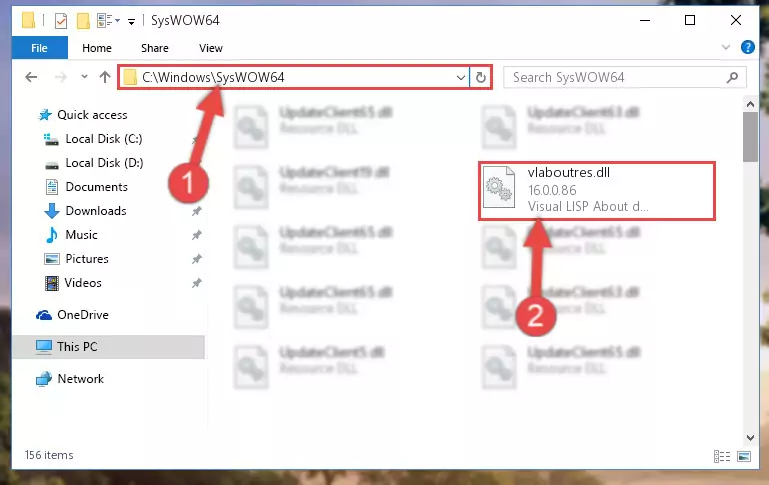 Pasting the Vlaboutres.dll file into the Windows/sysWOW64 folder