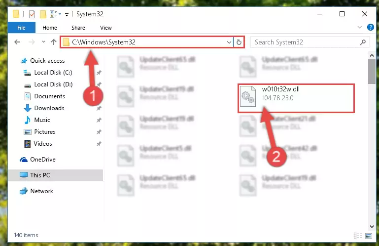 Copying the W010t32w.dll file to the Windows/sysWOW64 folder