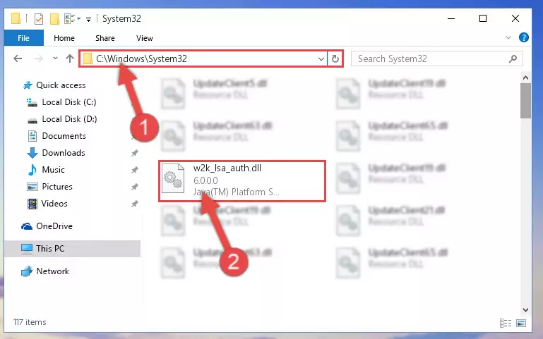 Pasting the W2k_lsa_auth.dll file into the Windows/sysWOW64 folder