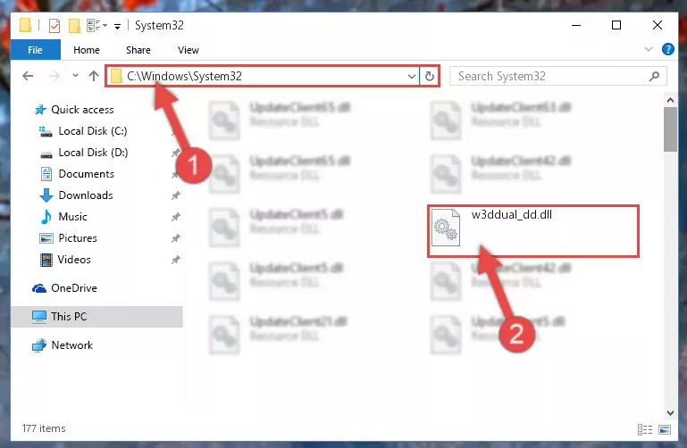 Pasting the W3ddual_dd.dll file into the Windows/sysWOW64 folder