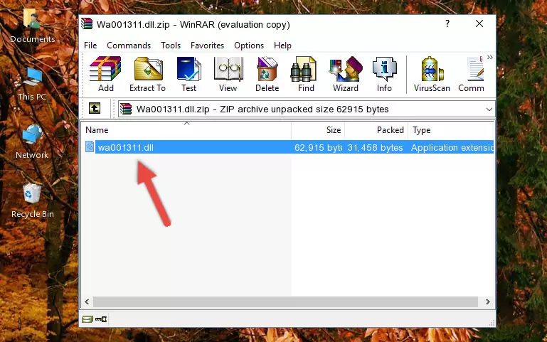 Pasting the Wa001311.dll file into the software's file folder
