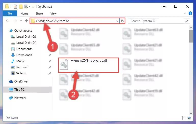 Pasting the Wxmsw251h_core_vc.dll library into the Windows/sysWOW64 directory