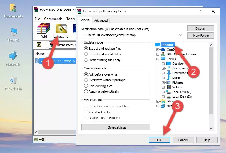 Copying the Wxmsw251h_core_vc.dll library into the Windows/System32 directory