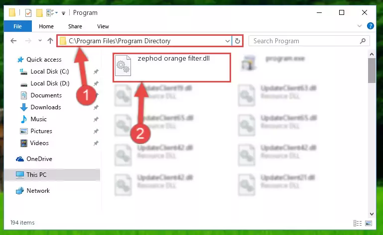 Uninstalling the damaged Zephod orange filter.dll library's registry from the system (for 64 Bit)