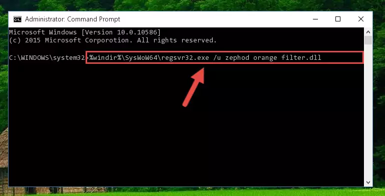 Creating a new registry for the Zephod orange filter.dll library in the Windows Registry Editor