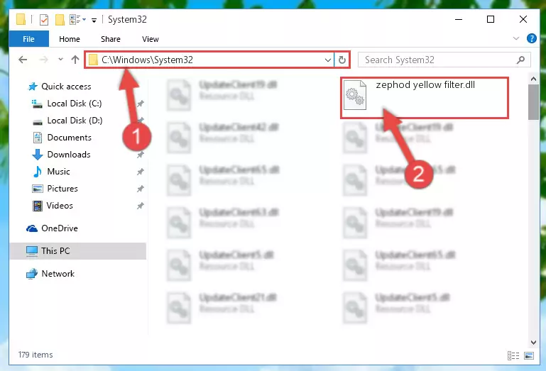 Copying the Zephod yellow filter.dll library into the Windows/System32 directory
