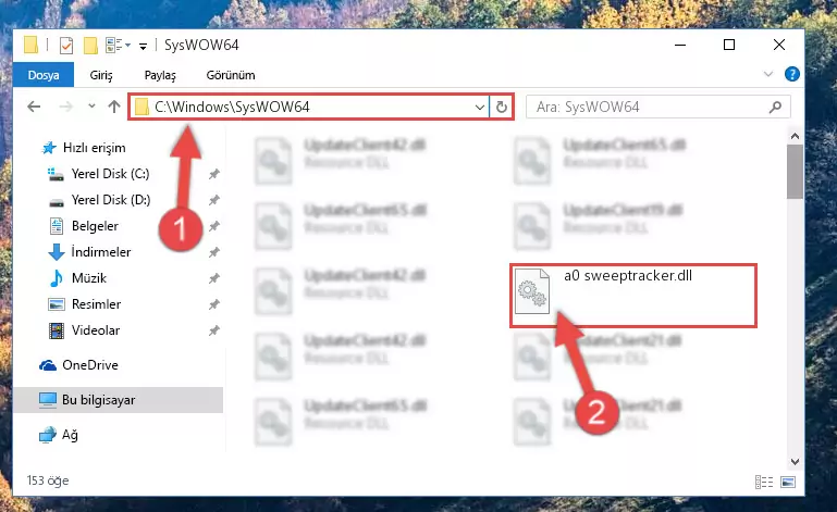 A0 sweeptracker.dll dosyasını Windows/sysWOW64 dizinine kopyalama