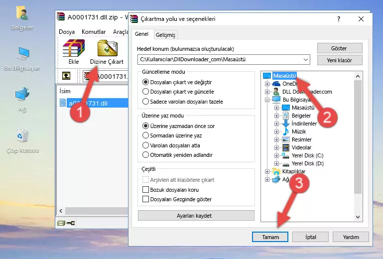 A0001731.dll kütüphanesini Windows/System32 klasörüne kopyalama