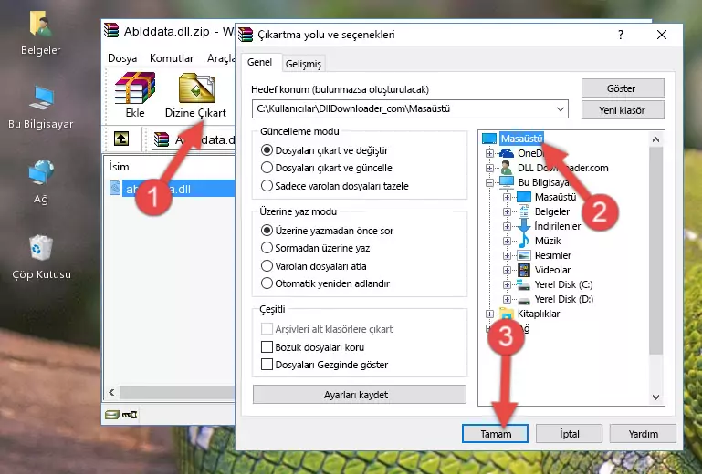 Ablddata.dll kütüphanesini Windows/System32 klasörüne kopyalama