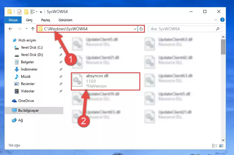 Absyncsv.dll dosyasını Windows/sysWOW64 dizinine kopyalama
