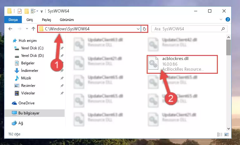 Acblockres.dll dosyasını Windows/sysWOW64 dizinine kopyalama