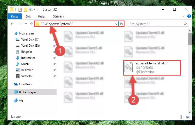 Accessiblemarshal.dll dosyasını Windows/System32 dizinine kopyalama