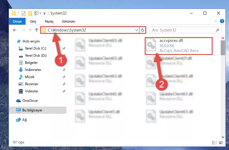 Accvpsres.dll dosyasını Windows/sysWOW64 dizinine yapıştırma