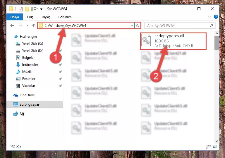 Acddptyperes.dll kütüphanesini Windows/sysWOW64 klasörüne yapıştırma