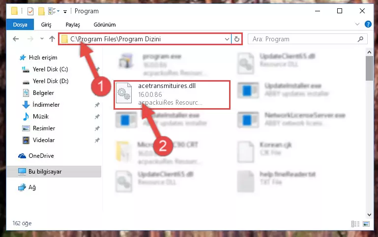 Acetransmituires.dll kütüphanesinin bozuk kaydını Windows Kayıt Defterinden kaldırma (64 Bit için)