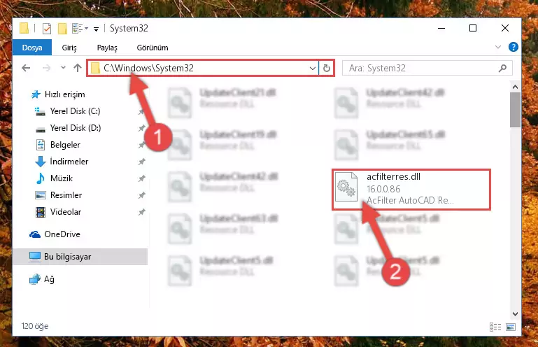 Acfilterres.dll dosyasını Windows/sysWOW64 dizinine kopyalama