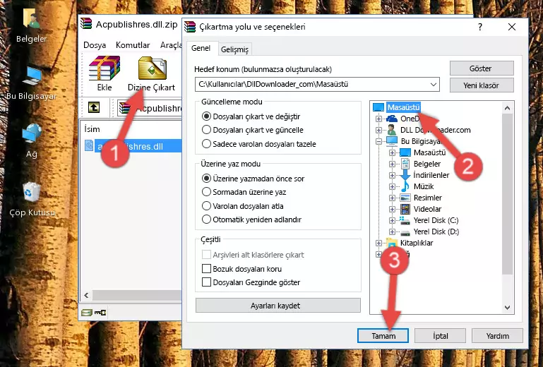 Acpublishres.dll dosyasını Windows/System32 dizinine yapıştırma