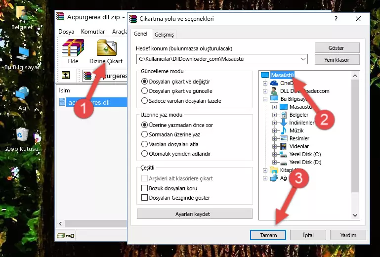 Acpurgeres.dll kütüphanesini Windows/System32 klasörüne kopyalama