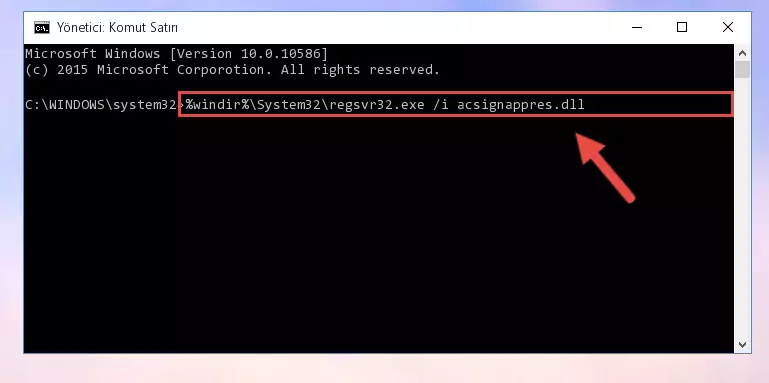 Acsignappres.dll kütüphanesini sisteme tekrar kaydetme (64 Bit için)