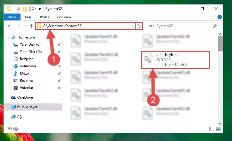 Acstdstyle.dll dosyasını Windows/System32 dizinine kopyalama