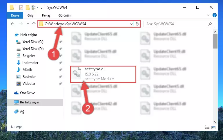 Acstltype.dll dosyasını Windows/sysWOW64 dizinine kopyalama