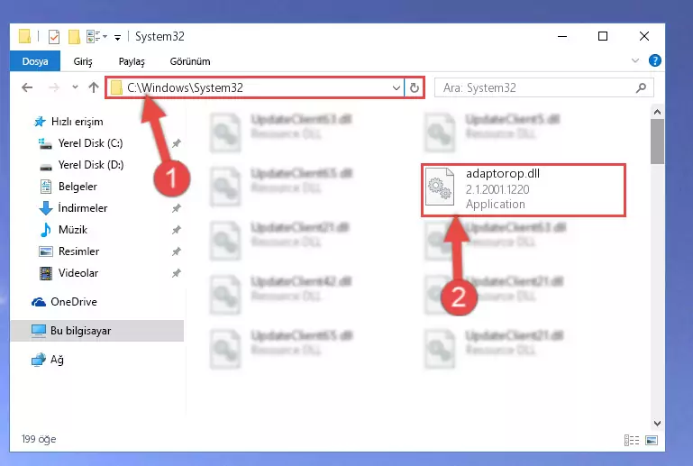 Adaptorop.dll dosyasını Windows/System32 dizinine kopyalama