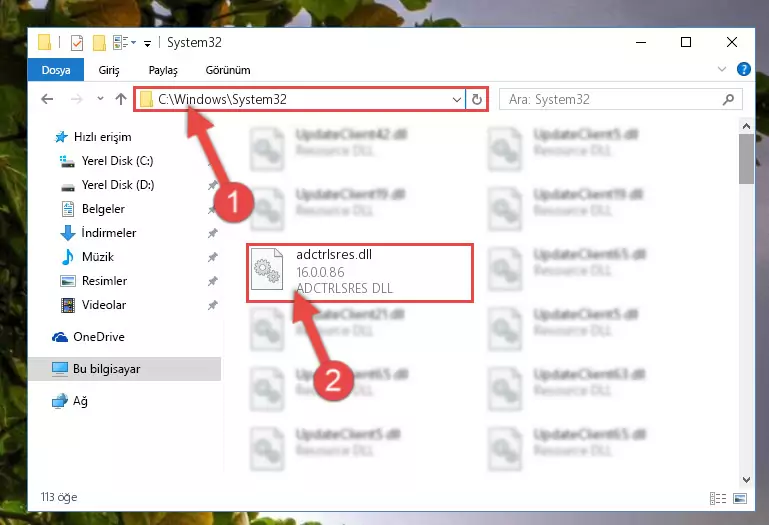 Adctrlsres.dll dosyasını Windows/System32 dizinine kopyalama