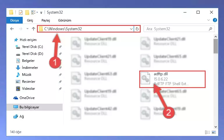 Adftp.dll dosyasını Windows/System32 dizinine kopyalama