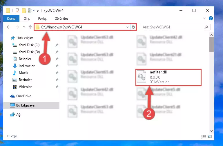 Aefilter.dll kütüphanesini Windows/sysWOW64 klasörüne yapıştırma