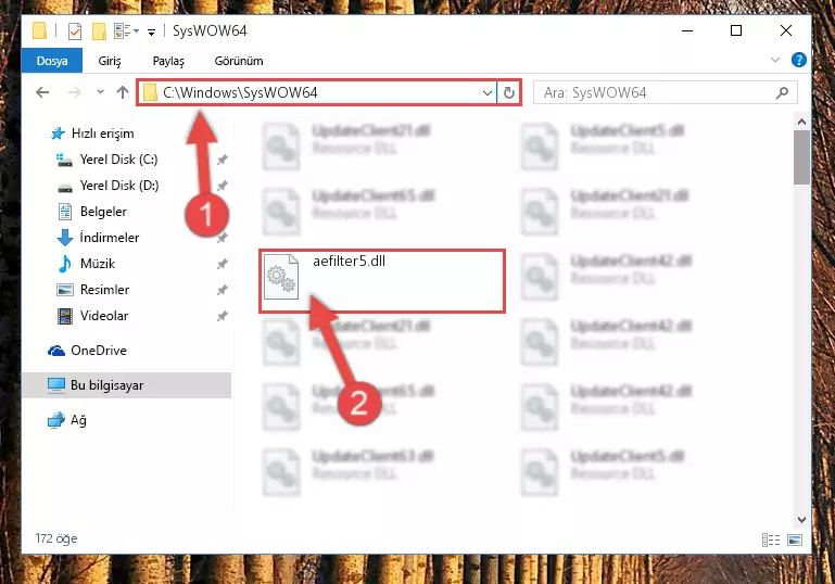 Aefilter5.dll kütüphanesini Windows/sysWOW64 klasörüne yapıştırma